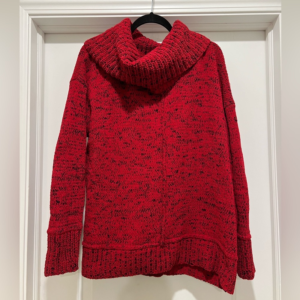 Red and Black Jones New York Chunky Knit Cowlneck Sweater - XL